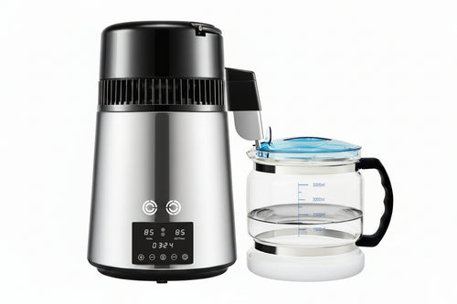 A water distiller with digital display on a white background