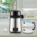 A water filter on a kitchen counter with a modern kitchen background