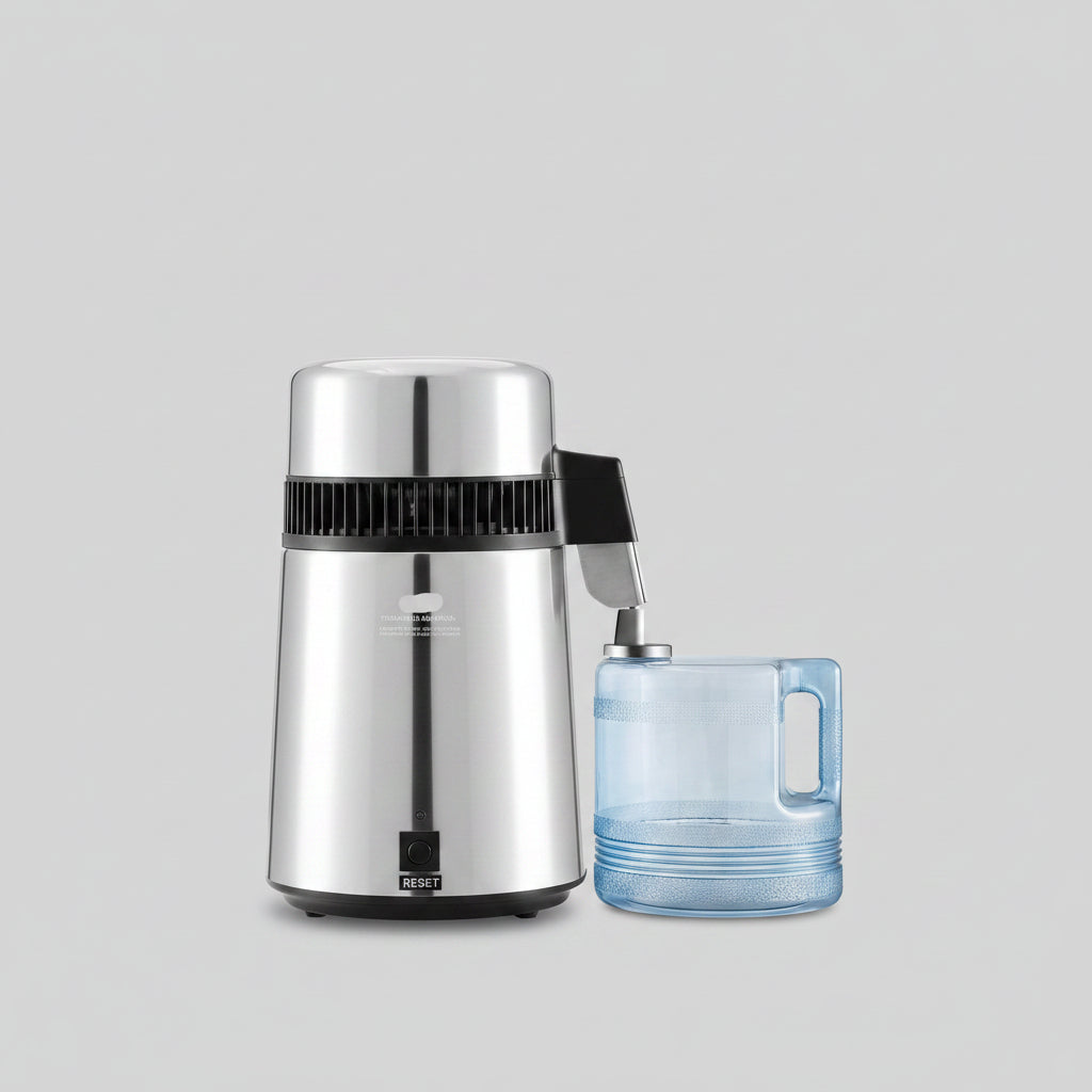 Black Vevor humidifier on a kitchen counter with a laptop and mug in the background