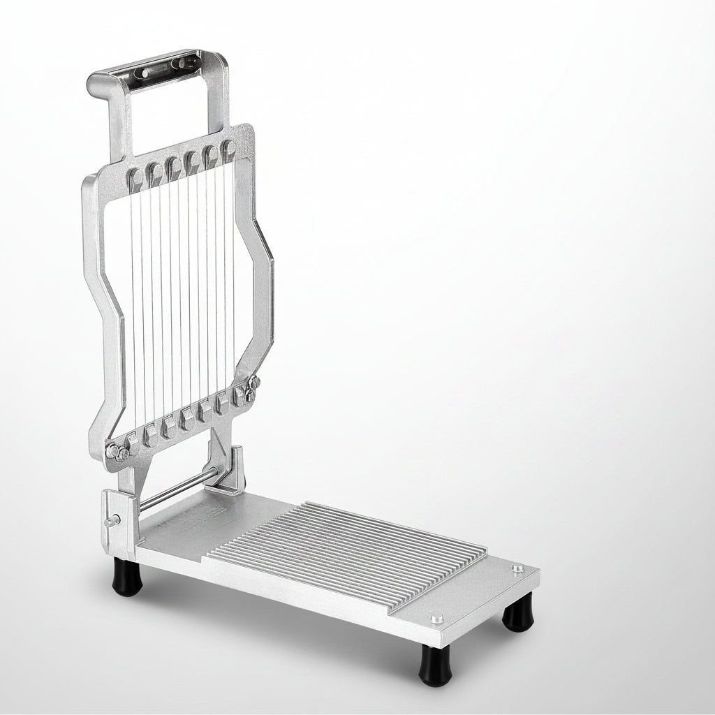 Metal slicer with text indicating ease of installation and dismantling